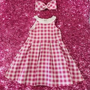 Janie and Jack Pink Checkered Dress with Bow